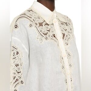 Zimmermann Tiggy Crocheted Lace-Trimmed 100% Linen Shirt